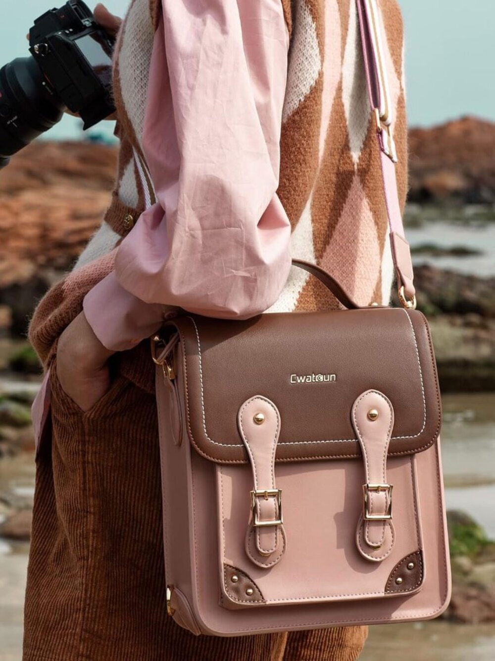 Camera Bag, Retro Camera Crossbody Case, Vintage PU Leather Waterproof